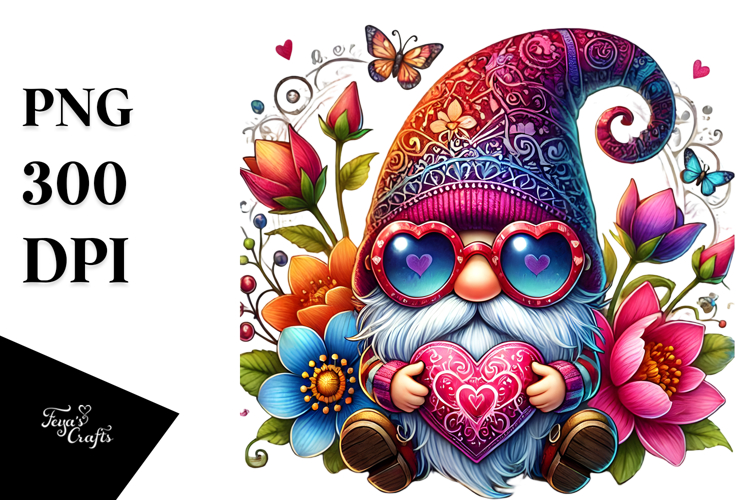 Valentines Gnome with Sunglasses, PNG