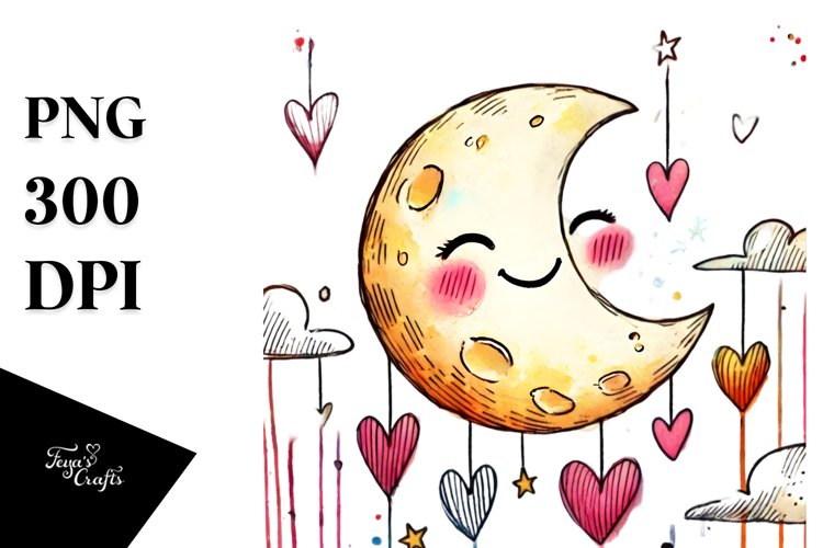 Colorful Moon with Hearts, Transparent PNG