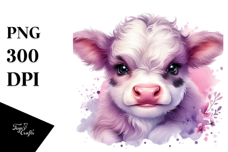 Baby Highland Cow with Lilac, Transparent PNG