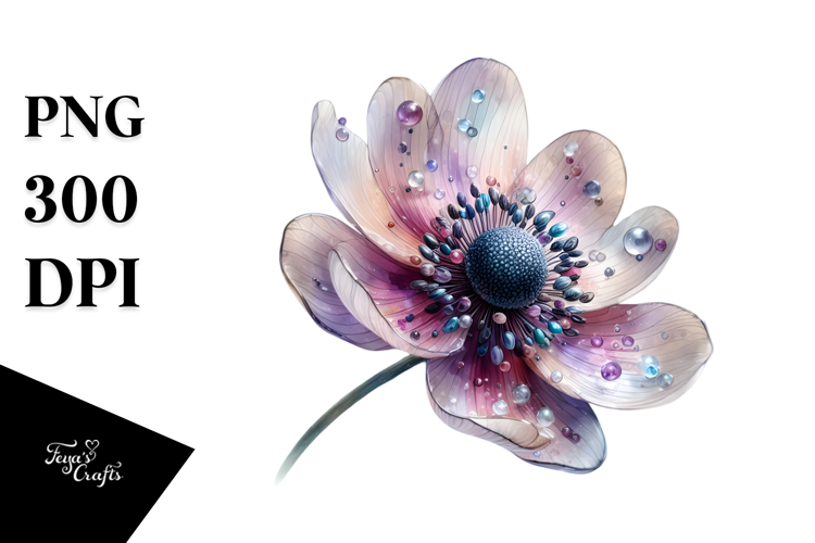 Anemone with Watercolor Splash, High-Quality PNG
