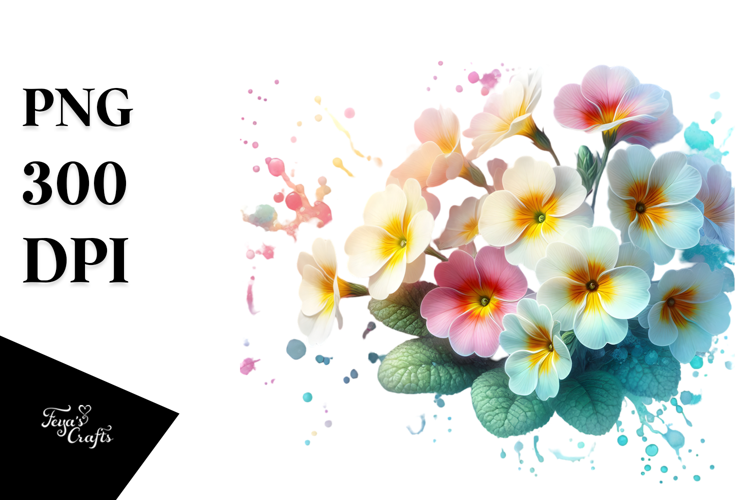Primrose with Watercolor Splash, High-Quality PNG