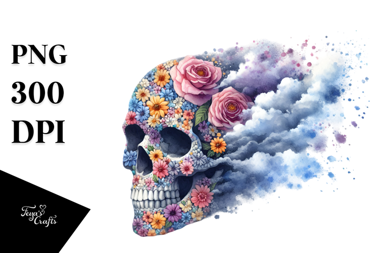Half Skull Flowers PNG