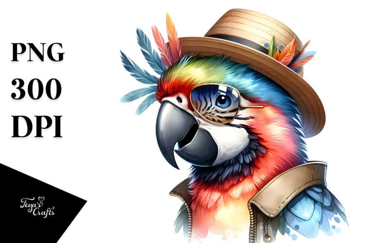 Cute Baby Macaw with Hat and Sunglasses PNG