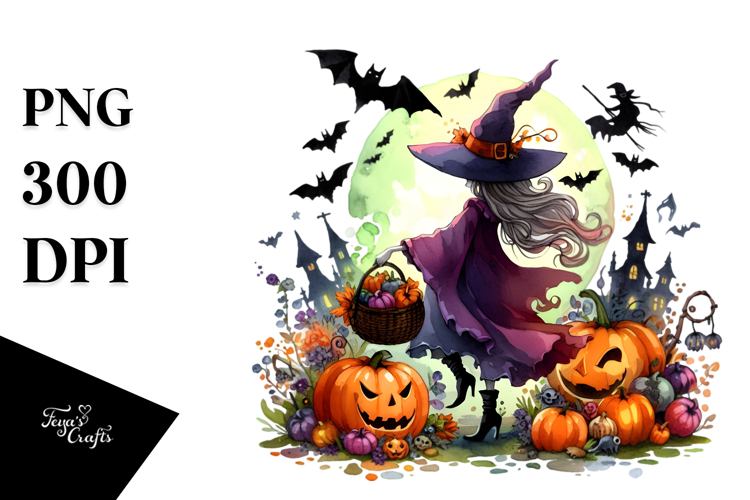 Simple Vibrant Witch Halloween Scene | Clipart