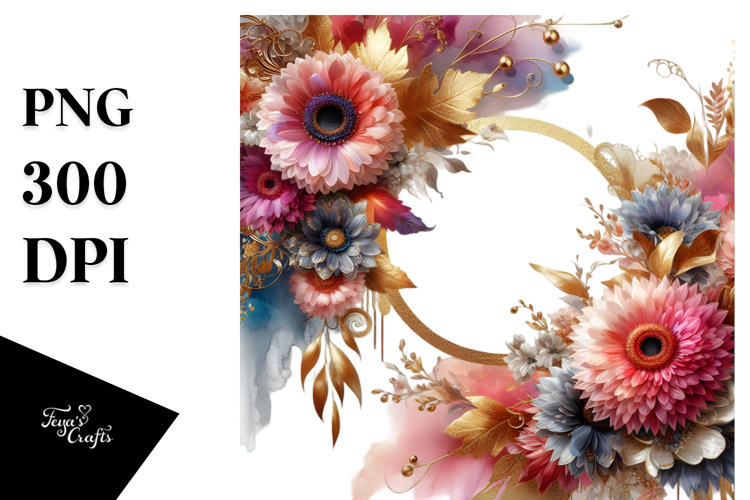 Vibrant Gold Foil Gerbera Frame | Clipart