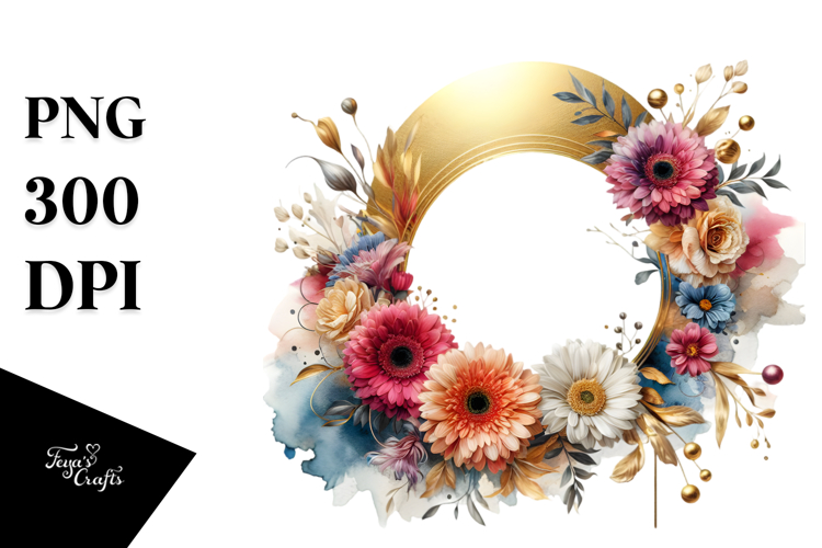 Vibrant Gold Foil Gerbera Frame | Clipart