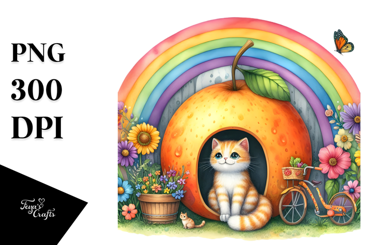 Illustration of a CAT House Made of Fruit