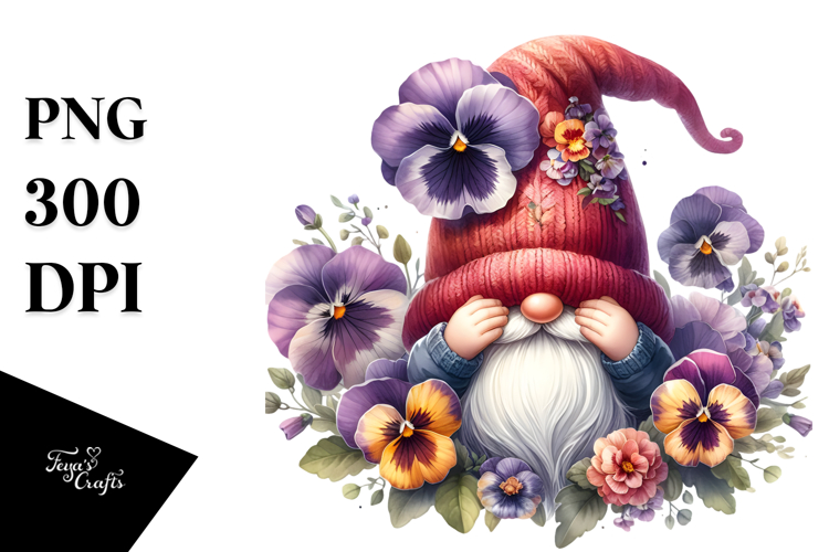 Cute GNOME with Big Hat and Pansy PNG