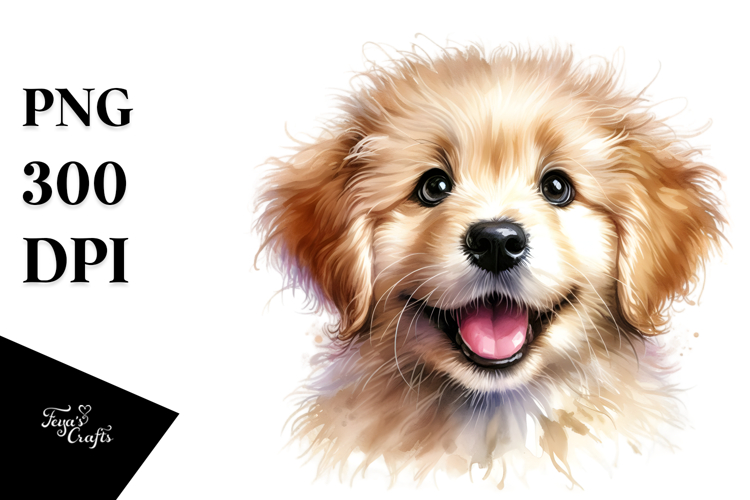 Watercolor Baby Golden Retriever, Bright PNG