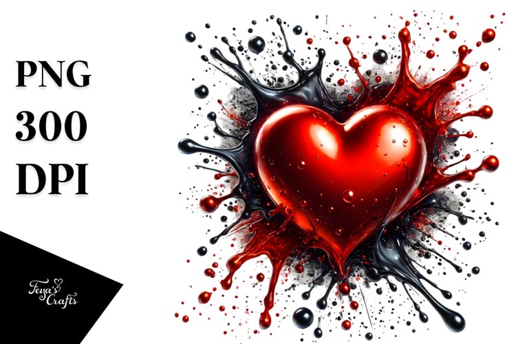 Red Splashy Heart Digital Painting PNG