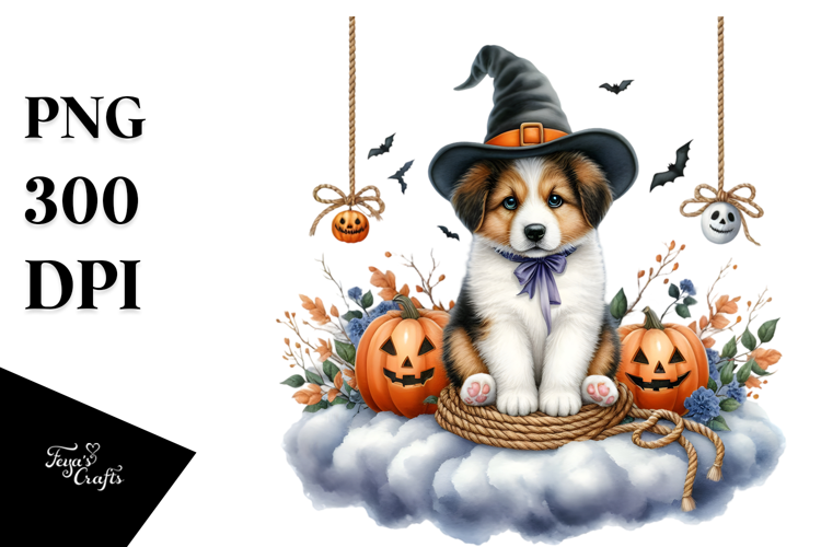 Puppy with Jacko Landerns Watercolor PNG