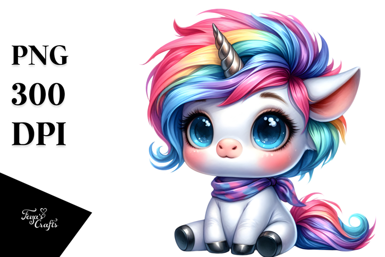 Vibrant Baby Unicorn Sitting, Cute PNG