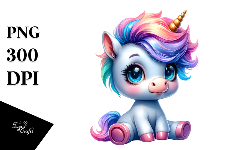 Cool Baby Unicorn Watercolor Drawing PNG