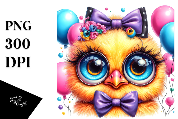 Vibrant Baby Chicken with Balloons PNG