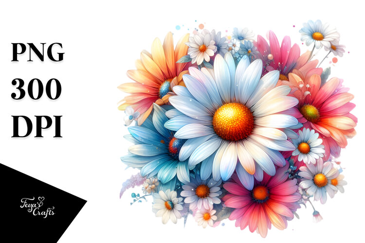 Colorful Daisy Glossy Petals Washed example image 1