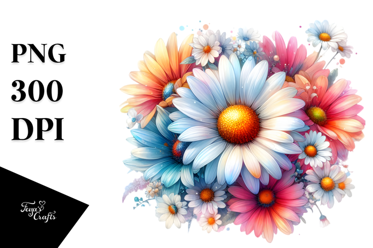 Colorful Daisy Glossy Petals Washed