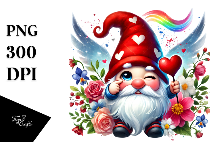 Colorful Valentine Gnome PNG example image 1