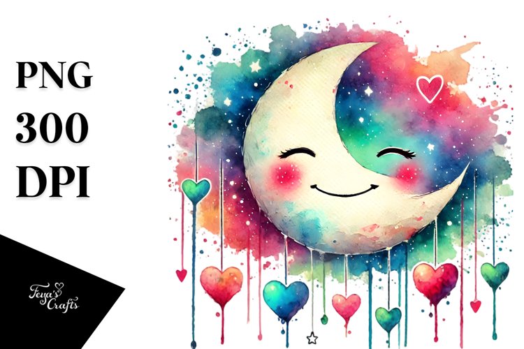 Colorful Half Moon with Hearts, Transparent PNG