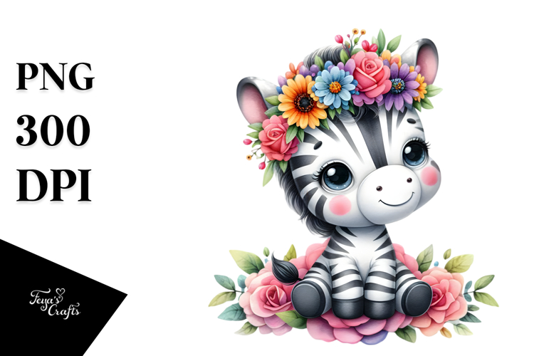 Cartoon-Style Zebra Sitting on Flower
