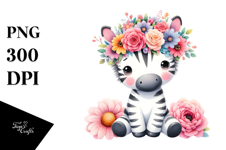 Cartoon-Style Zebra Sitting on Flower