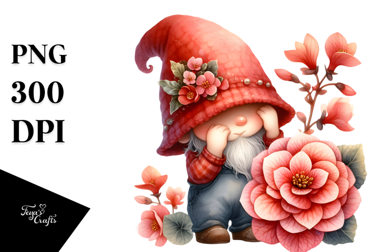 Cute GNOME with Begonia PNG