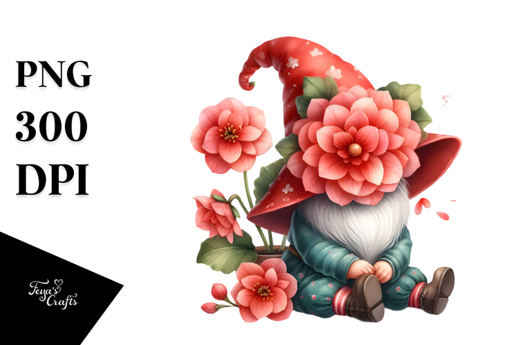 Cute GNOME with Begonia PNG