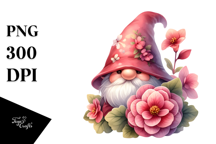 Cute GNOME with Begonia PNG