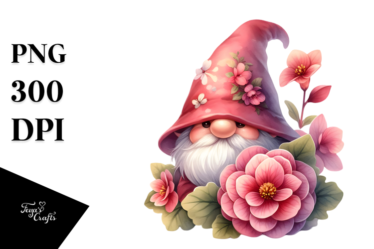 Cute GNOME with Begonia PNG