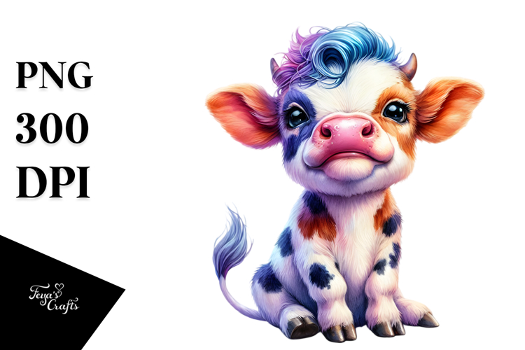 Funny Baby Cow Sitting, High-Quality PNG