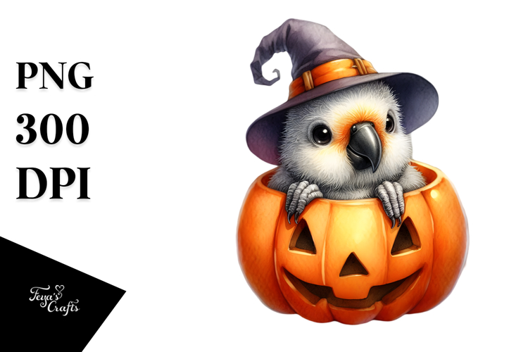 Cute Halloween Baby Parrot PNG