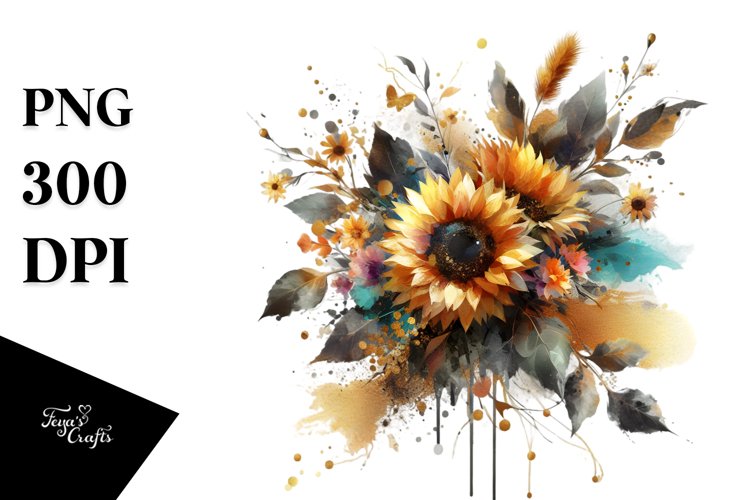 Vibrant Sunflower Bouquet | Sublimation | Clipart example image 1