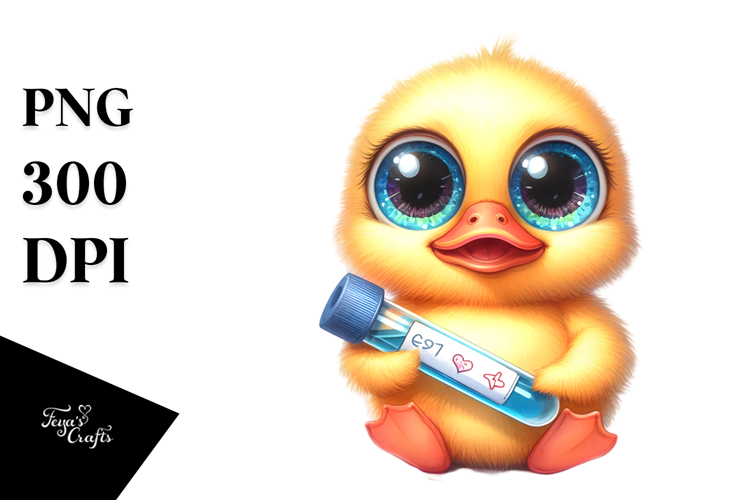 Vibrant Watercolor Crazy Eyes Cute Baby Duck PNG
