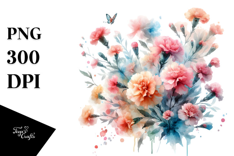 Small Carnations Watercolor PNG example image 1