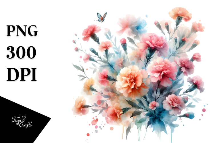 Small Carnations Watercolor PNG