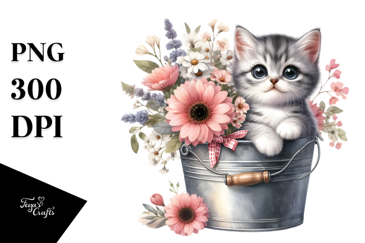Cute Baby Cat with Flowers PNG
