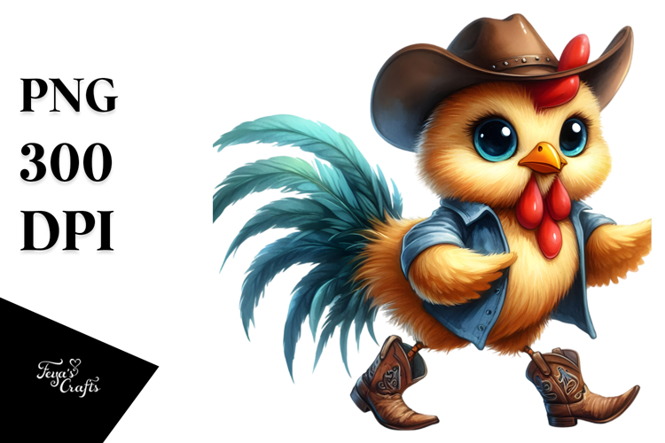 Chicken in Boots Watercolor PNG example image 1