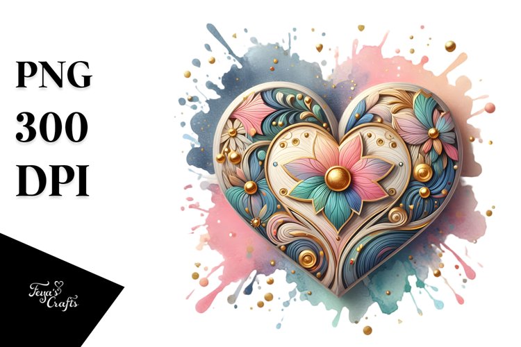 Colorful Heart of Wood on Splashy Background PNG