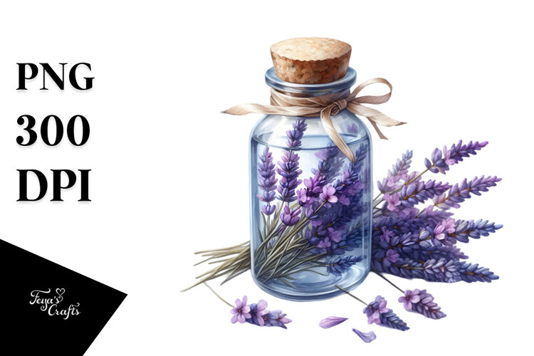 Watercolor Bottle Filled with Lavender example image 1