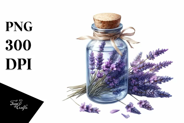 Watercolor Bottle Filled with Lavender