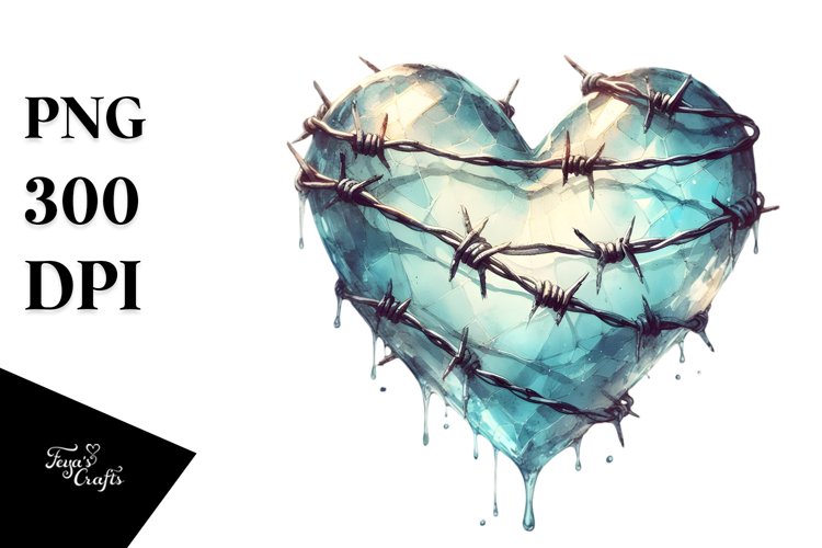 Simple Washed Watercollor Heart with Material and Barbwire