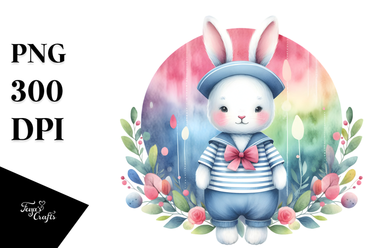 Pastel Wimsical Rabbit Sailor Suit PNG