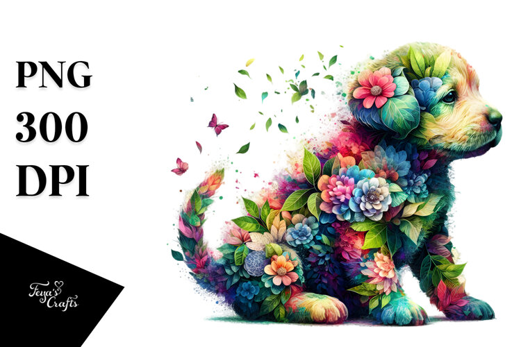 Watercolor Puppy Flowers example image 1