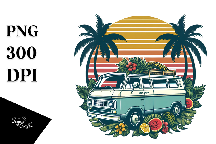 Retro Tropical Van PNG