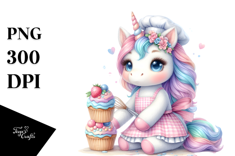 Baby Unicorn with Bakers Apron PNG