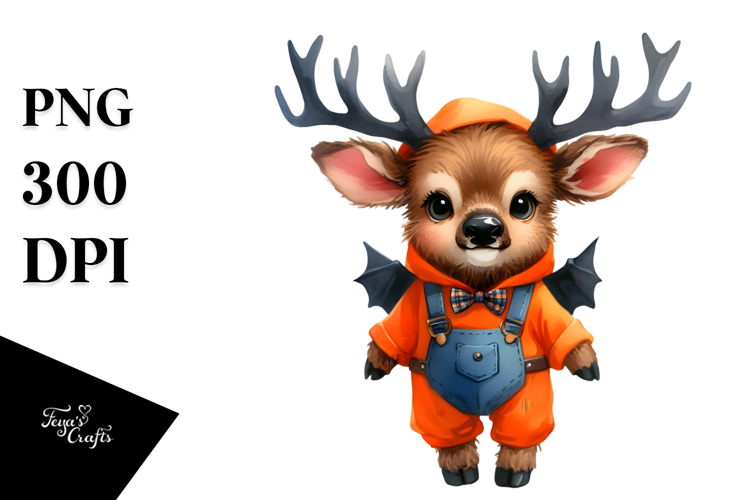 Cute Baby Elk Watercolor PNG example image 1