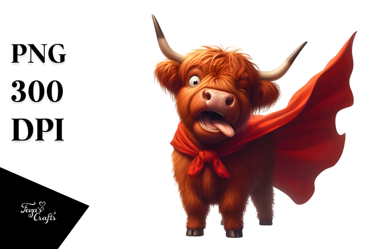 Highland Cow Superhero Cape Digital Painting