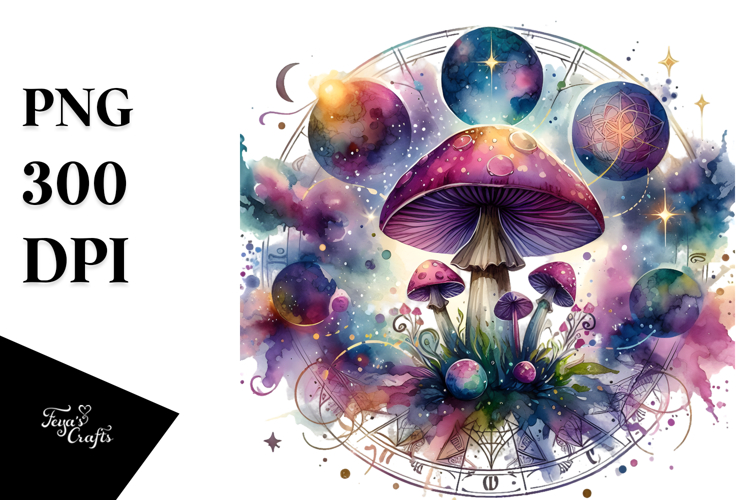 Vibrant Magical Celestial Mushroom Tarot PNG