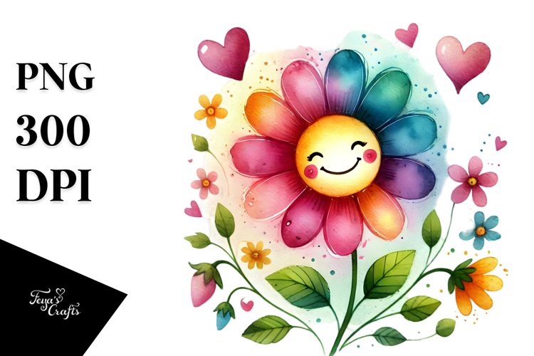 Smiling Flower with Hearts, PNG