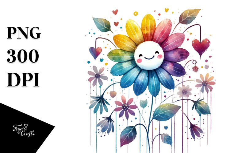 Smiling Flower with Hearts PNG