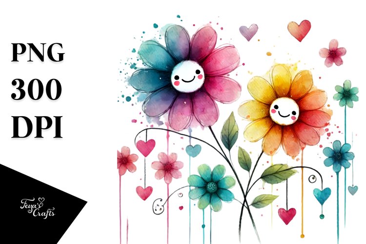 Smiling Flower with Hearts PNG